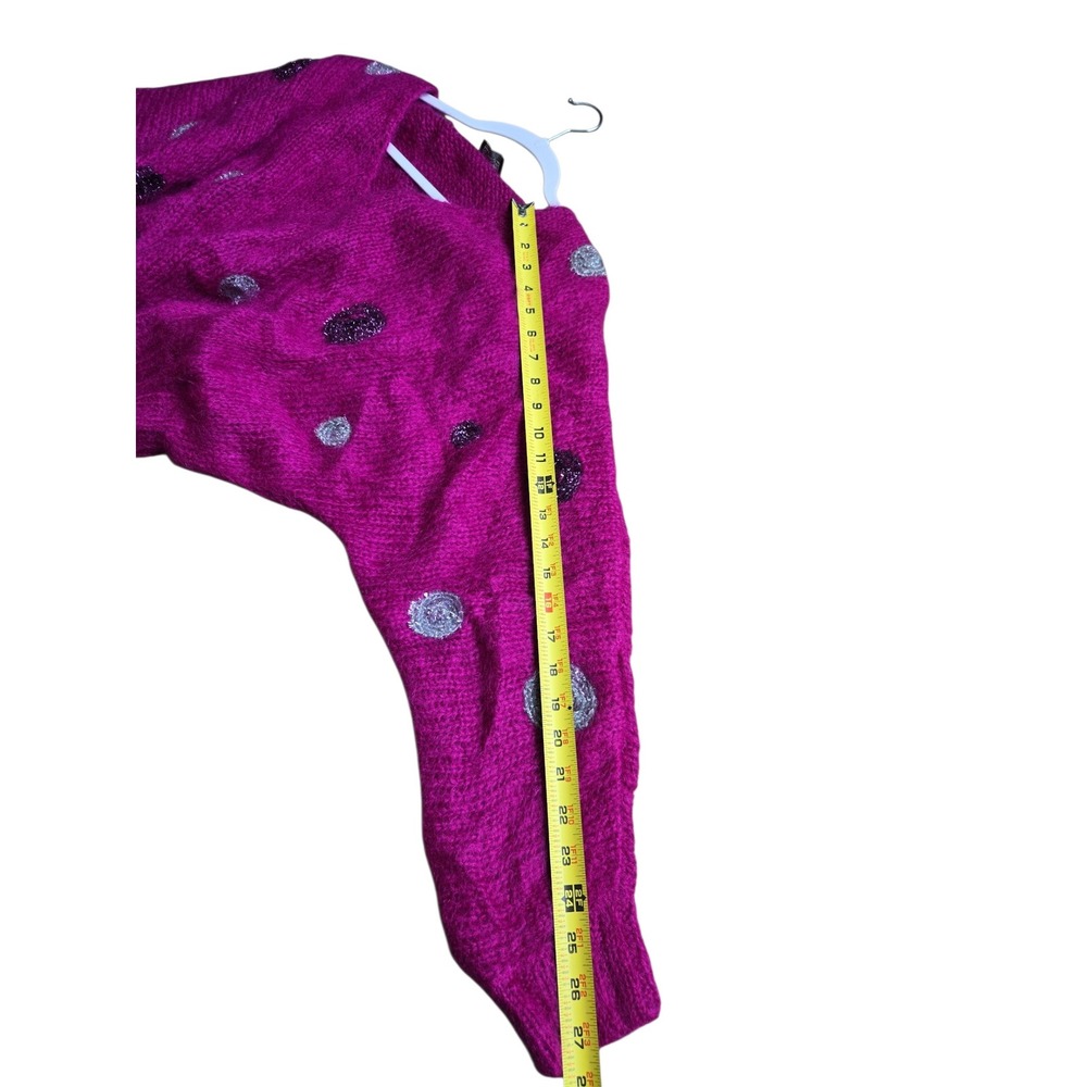 Balzac Italy Magenta Super Kid Mohair V-Neck Polka Dot Sweater IT 42 Vintage - Picture 8 of 13